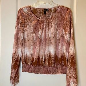 Versona Pink and Cream Geometric Print Top Smocked Waistband Cropped Size M